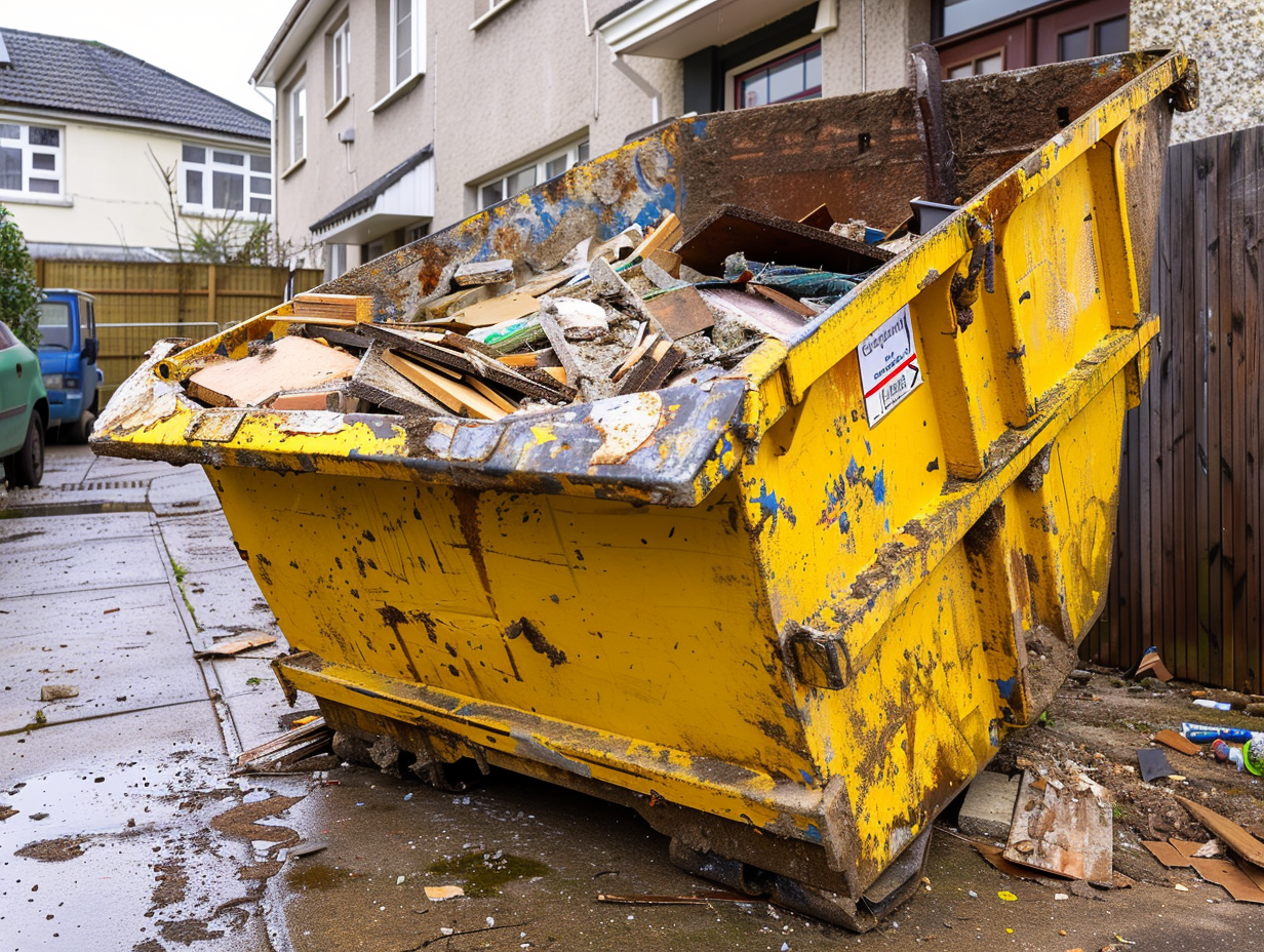 Builders skip on tarmac driveway
