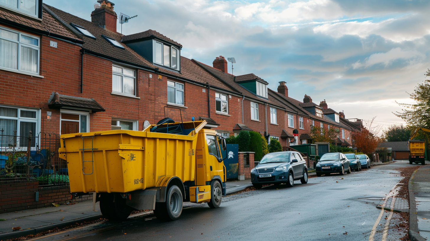 Skip being delivered by lorry