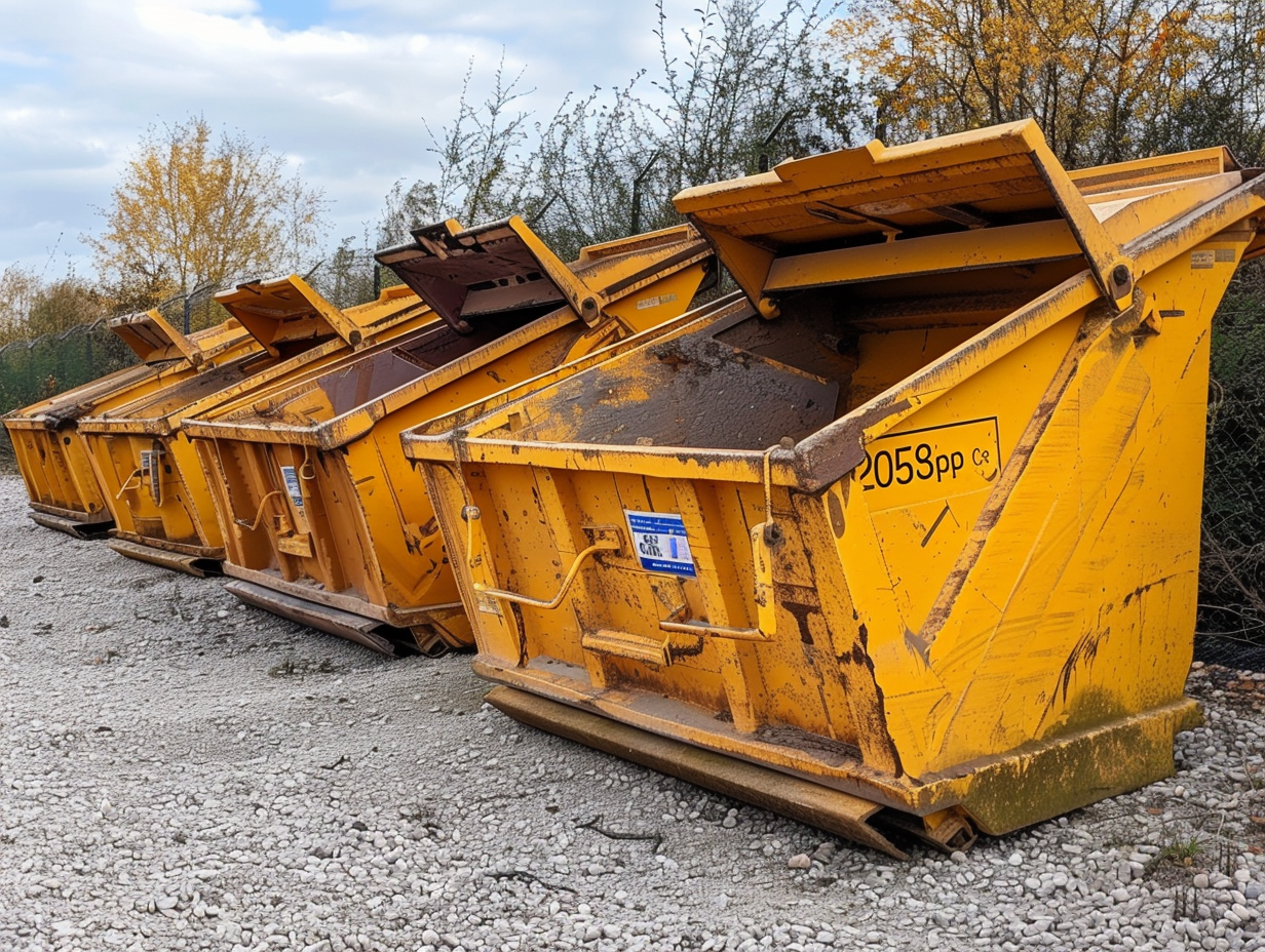 Three different-sized skips